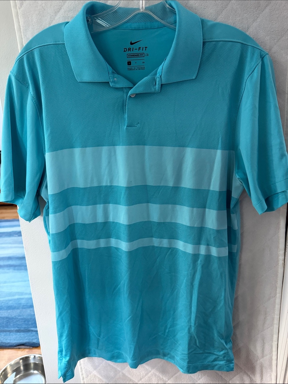 Nike Men's Aqua Blue Striped Dri-FIT Polo